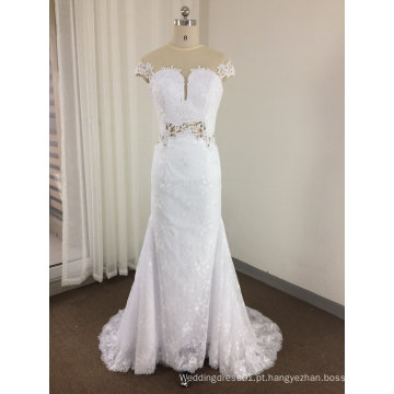 A Line See Through Lace Keyhole Wedding Dress